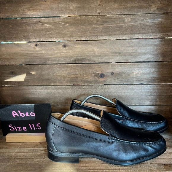 Mens Abeo  Black Leather Shoes Slip On Comfort Loafers Square Toe‎ Size 11.5 M - Picture 1 of 6
